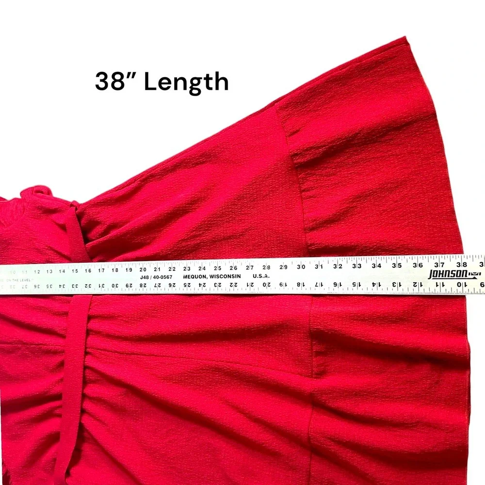 SHEIN Curve Sleeveless Ruffle Neck Belted Midi Red Dress Back Button Size 2XL - Picture 11 of 11